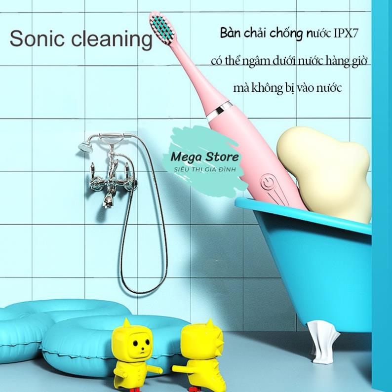Bàn Chải Đánh Răng Đện Trẻ Em - Máy Đánh Răng Chính Hãng Sonic 4 Chế Độ Tự Động + Cáp Sạc + Tặng 8 Đầu Chải