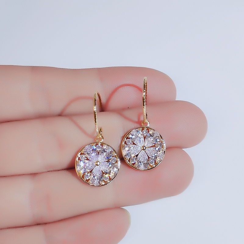 [Jiudoulan] Bông Tai Móc Tròn Hình Hoa Zircon Tinh Tế Cho Nữ