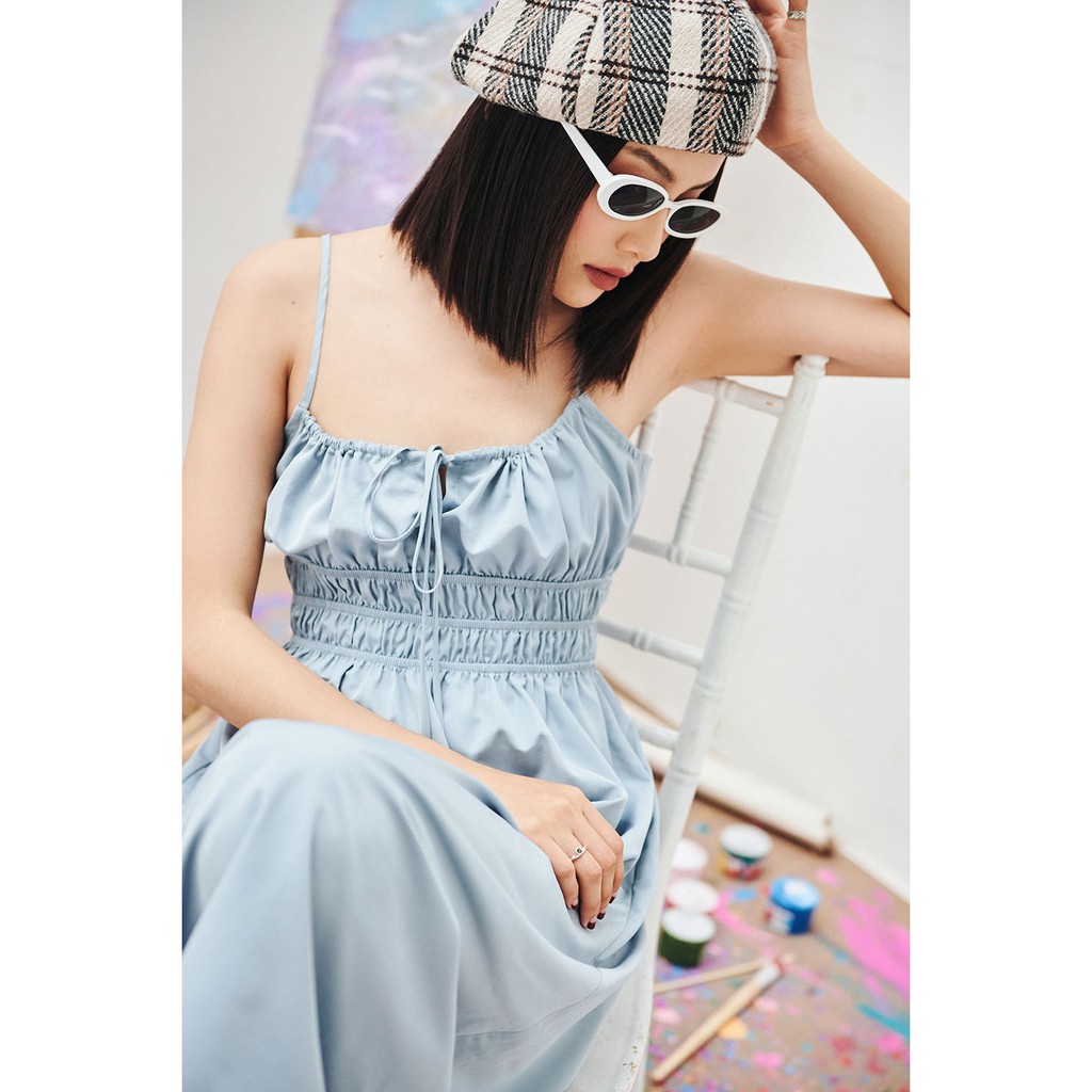DOTTIE - Đầm Midi Hai Dây Nhún Ngực Nữ D0064 | BigBuy360 - bigbuy360.vn
