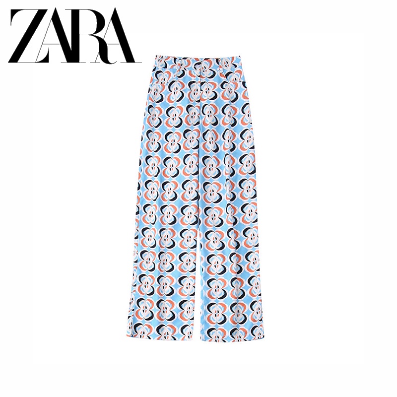 Zara Bộ Áo Sơ Mi Dáng Rộng In Họa Tiết + Quần Xinh Xắn Dành Cho Nữ