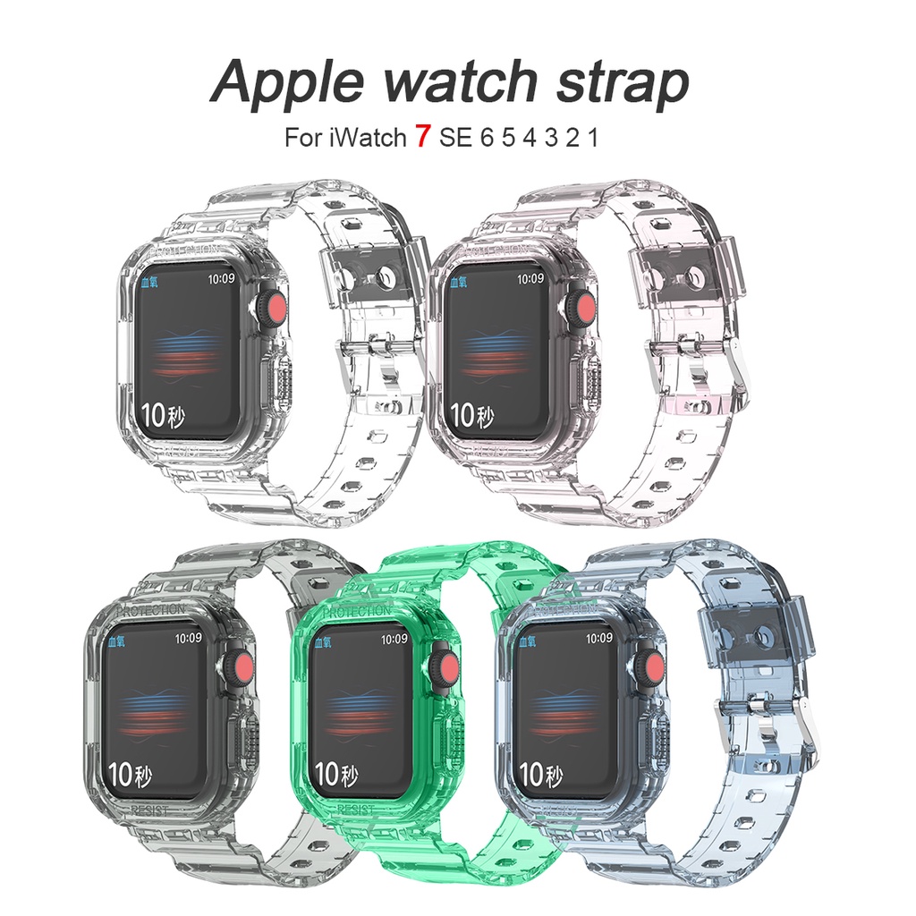 Dây đeo và ốp nhựa trong suốt thích hợp cho Apple Watch dòng 7 6 SE 5 4 44mm 3 2 45mm 40mm