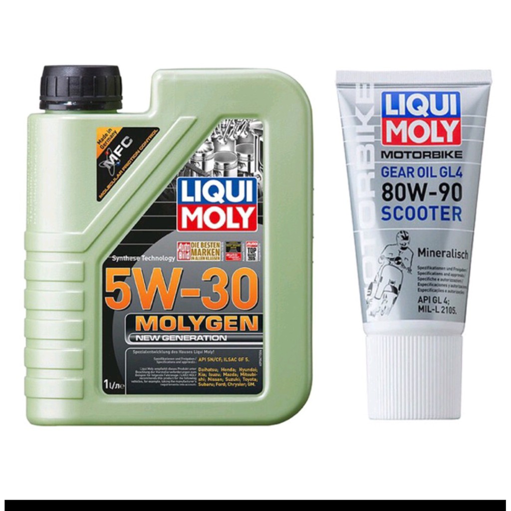 Combo Gía Tốt Nhớt 100% tổng hợp xe tay ga Liqui Moly Molygen 5W30 1L +Nhớt hộp số  cao cấp Liqui Moly Gear Oil GL4 80W