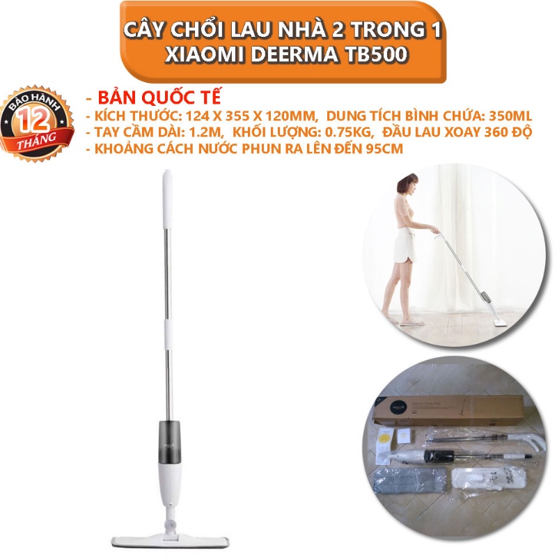 Cây Lau Nhà Thông Minh Xiaomi Deerma 2 Trong 1 Vừa Phun Nước Vừa Lau Khô Xoay 360 Độ , Gọn Nhẹ, Tiện Dụng - BH 12 Tháng