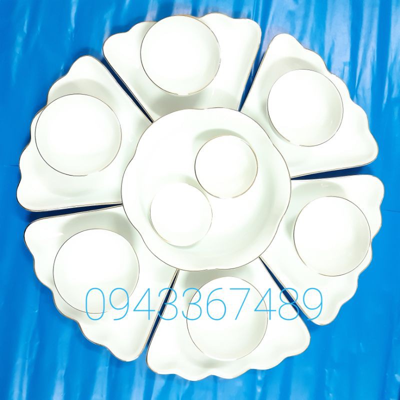 Bộ bát đĩa hoa mặt trời viền vàng. Hàng sứ Bát Tràng ĐK 54cm