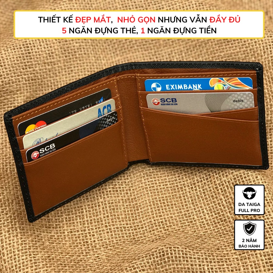 Ví mini nam bóp da bò thật cao cấp chính hãng LIDAN, sọc Y dáng gập nhỏ gọn nhiều ngăn đựng tiền đựng thẻ LD2