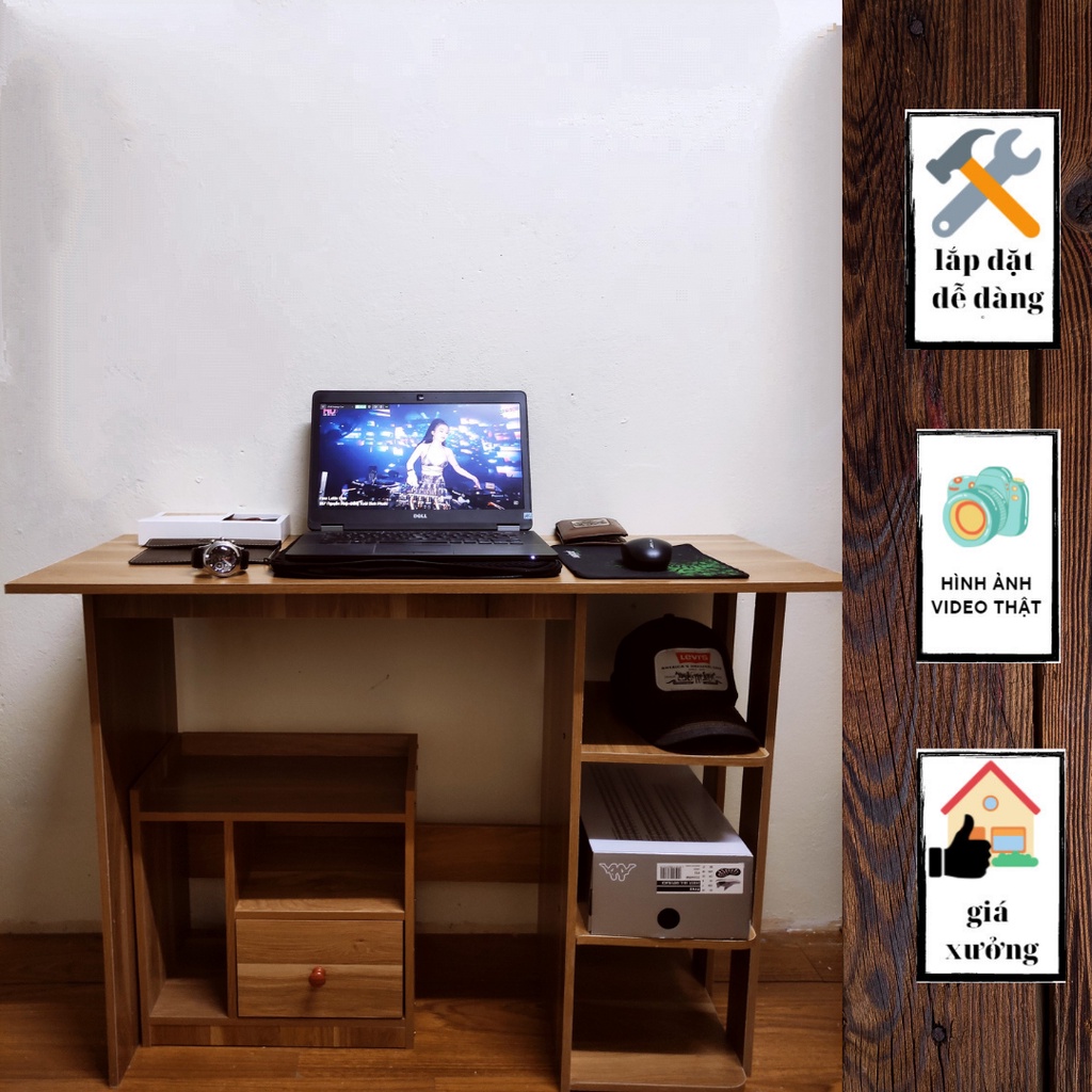 Bàn làm việc Chống gù lưng hiện đại kèm kệ sách thông minh màu Đen Trắng kích thước 40x100x100