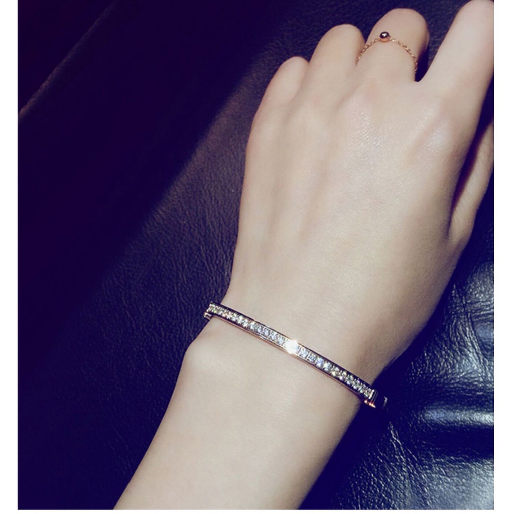 Vòng Tay Một Dây Đính Đá Pha Lê Kim Cương One Line | Đồng Hồ Đeo Tay Mặt Vuông Sang Trọng Trọng Lượng Nhẹ Chống Thấm Nước Chống Dị Ứng Thời Trang Cho