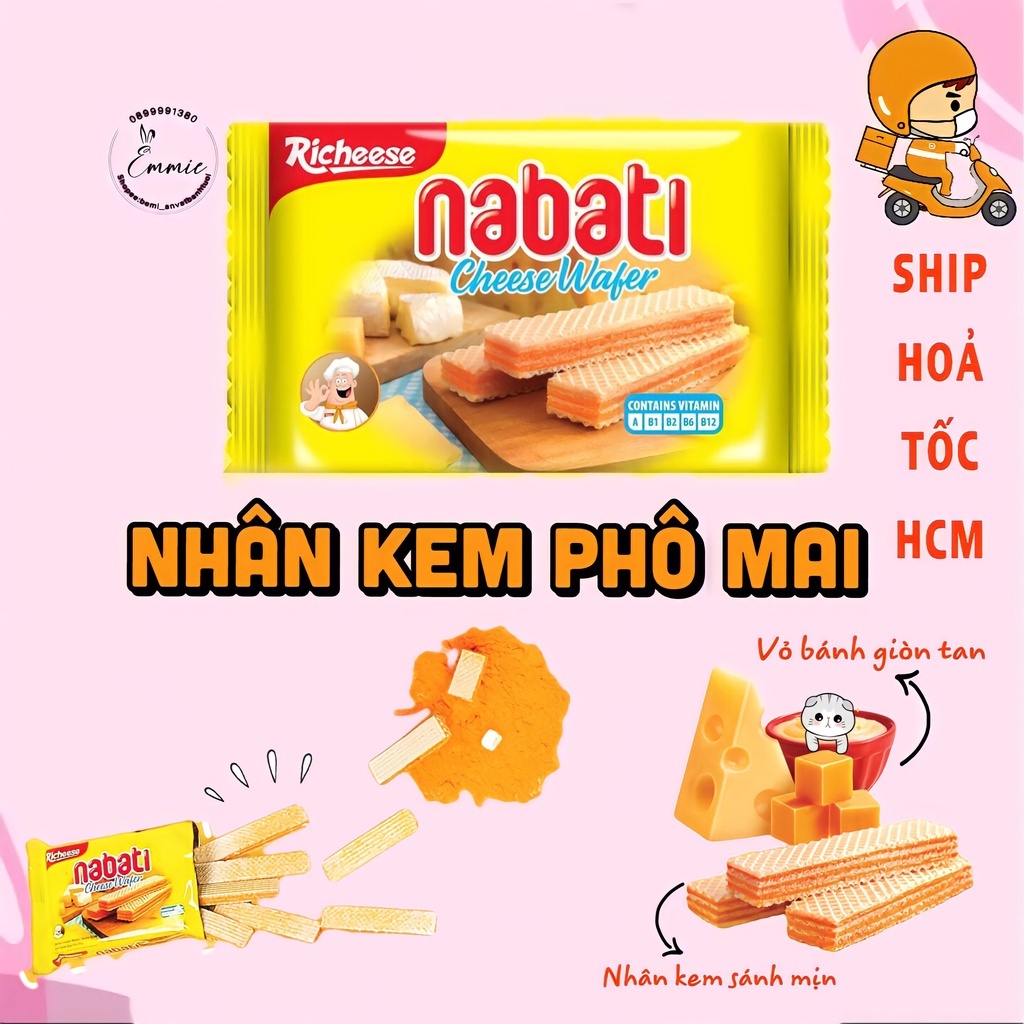 [MUA NHIỀU GIẢM GIÁ]BÁNH XỐP NHÂN PHÔ MAI RICHEESE NABATI 50g