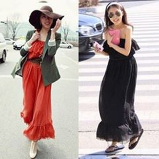 Đầm cúp ngực đỏ và đen