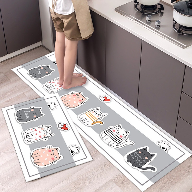 Bộ 2 Thảm Lau Chân Nhà Bếp, Nhà Tắm 3D - Thảm Chùi Chân Trải Sàn Nhà Thấm Hút Nướ
