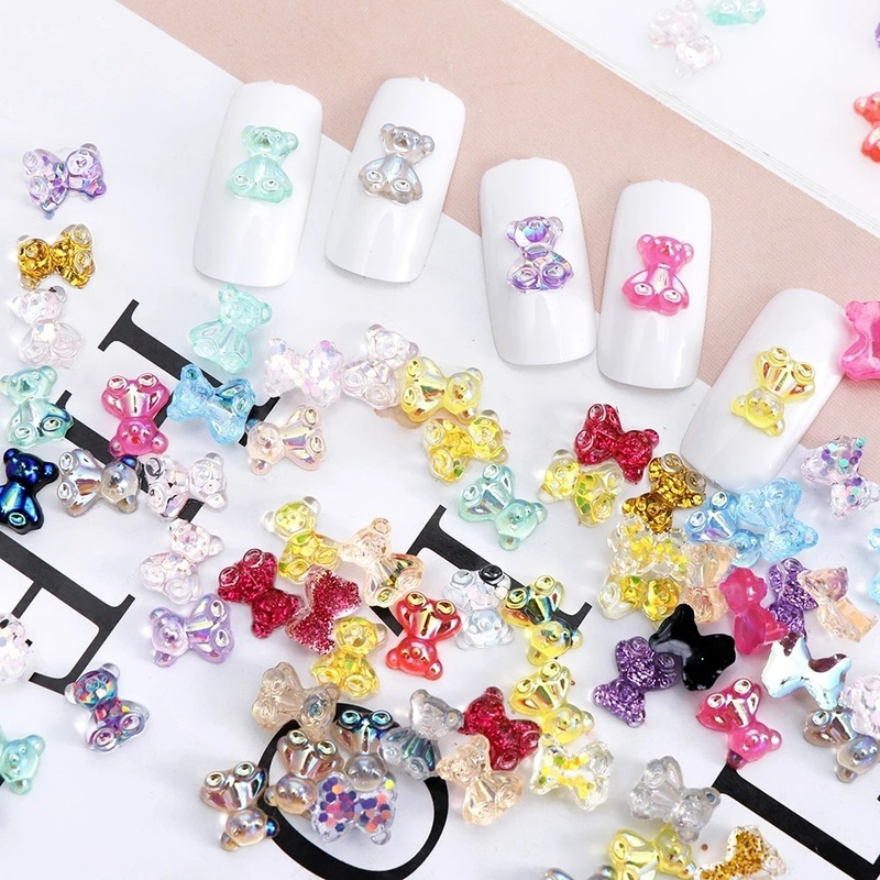 Bộ Phụ Kiện Đính Trang Trí Móng Tay Hình Gấu 3D Dễ Thương