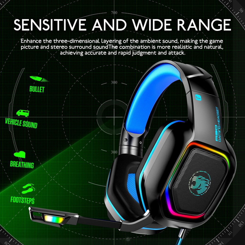 Tai Nghe Đeo Đầu Chơi Game Có Dây Giắc 3.5mm Đèn Nền RGB Tích Hợp Micro Khử Tiếng Ồn Cho PC/ Laptop/ Điện Thoại