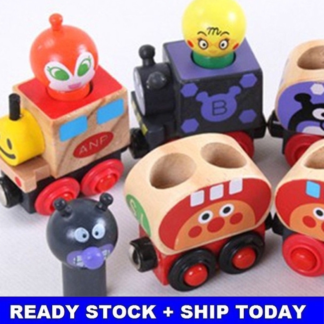 Đồ chơi hình tàu hỏa từ tính bằng gỗ mini hoạt hình nhiều màu cho bé