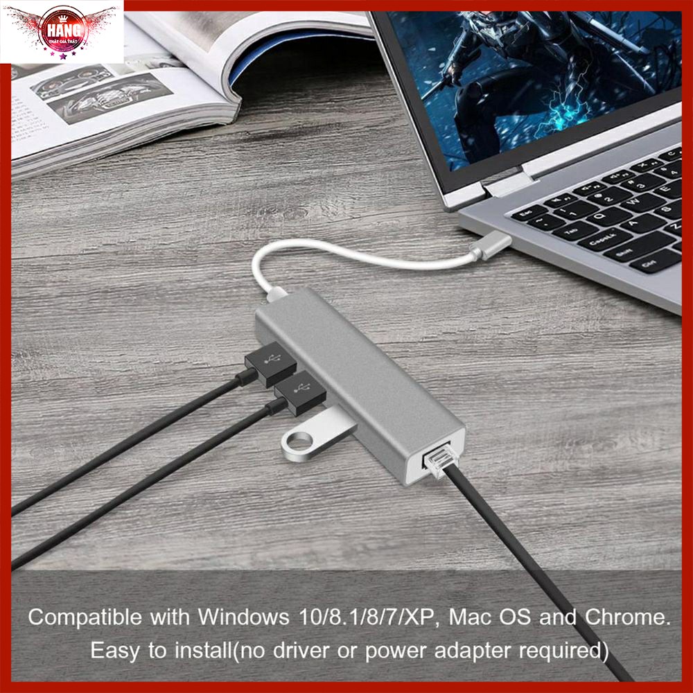 Hub USB Type C ra Gigabit Ethernet 1000Mbps cho Macbook, Laptop Dell, HP