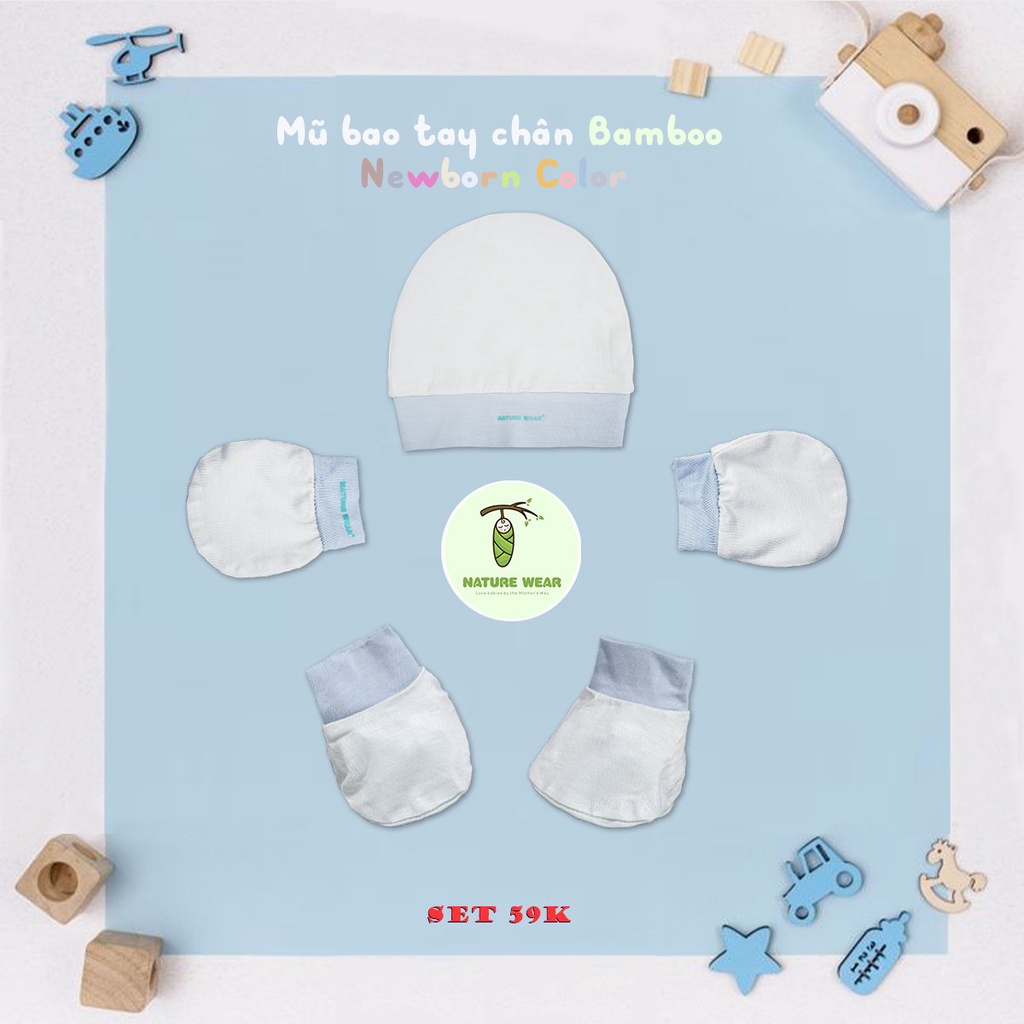 Mũ bao tay chân NATURE WEAR vải sợi tre mỏng cho bé sơ sinh baMBOO cotton Việt Nam 0-3M