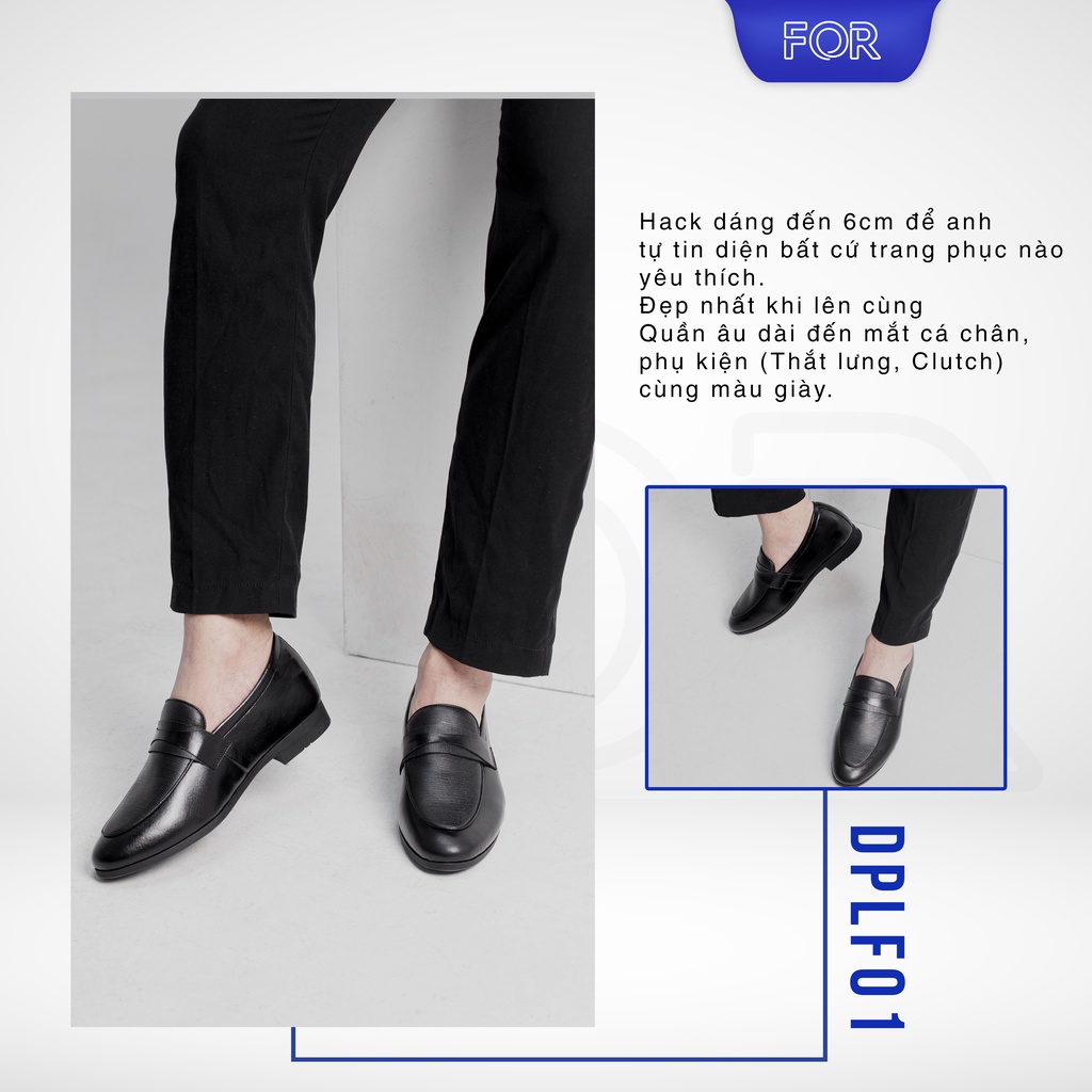 Giày lười nam FOR da bò thiết kế cao cấp với chất liệu đế cao su siêu êm, tăng chiều cao lên dáng cực xịn DPLF01