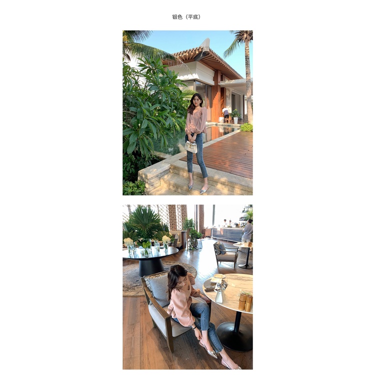 Giày búp bê sandal đế bằng mũi nhọn sang trọng, nữ tính