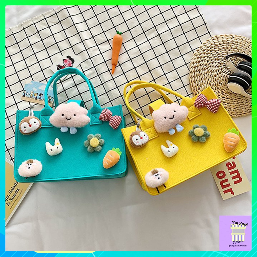 Túi xách vải nỉ mềm dáng vuông nhỏ kiểu hoạt hình dễ thương phong cách cho bé gái TBB24