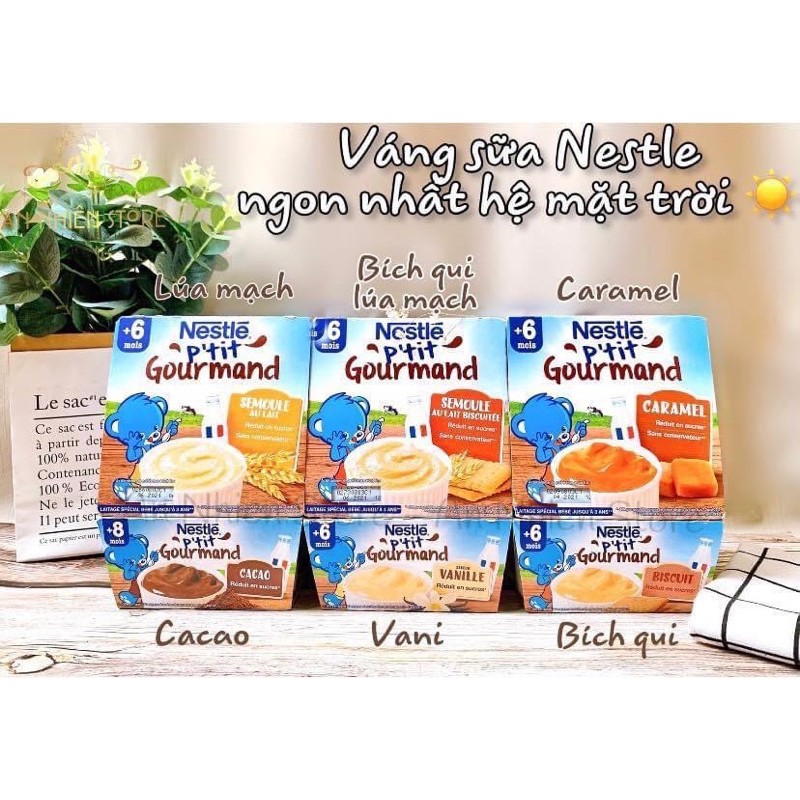 [2/2022]Váng sữa NESTLE Pháp 6m vỉ 6 hộpx60gr vị Vani