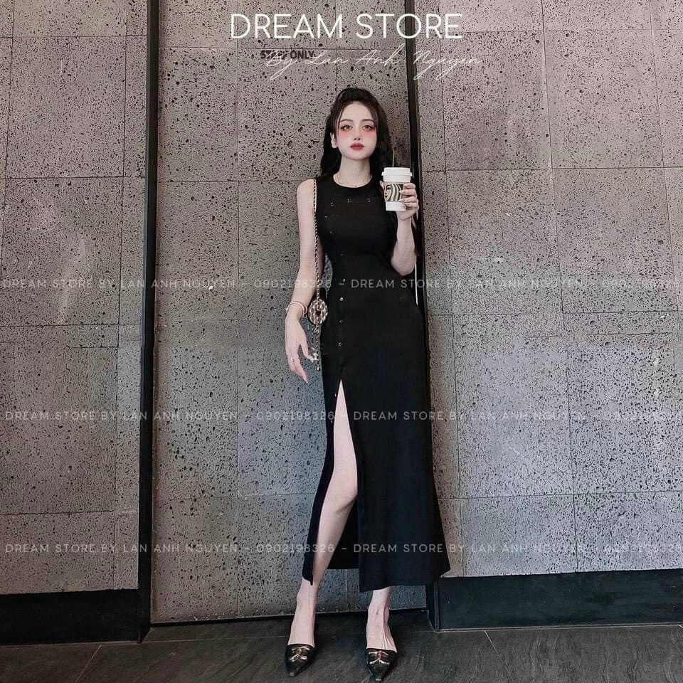 Đầm Thun Gân Dáng Maxi - Đầm 2 Dây Bản To - Xẻ Tà Sexy - 2 Màu Đen Nâu - Đầm Tôn Da Tôn Dáng