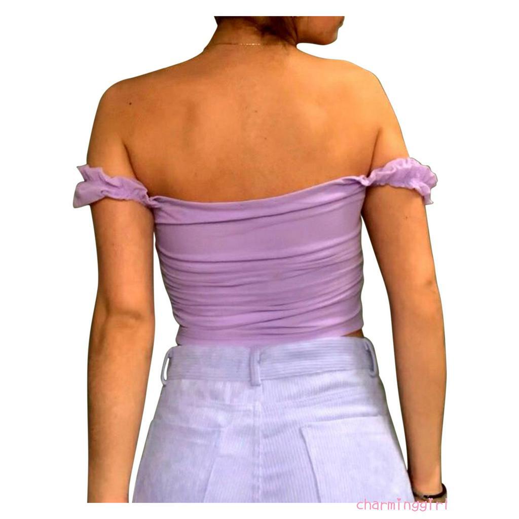 Áo Nữ Tay Ngắn Trễ Vai Thời Trang Quyến Rũ