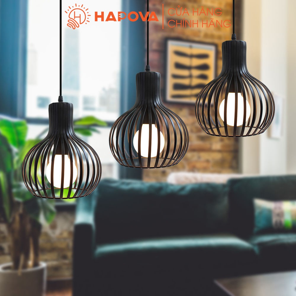 Bộ 3 Đèn thả lồng Chim HAPOVA JOYCE 6870/3 màu Đen cỡ 230mm + Tặng kèm bóng led AS Vàng