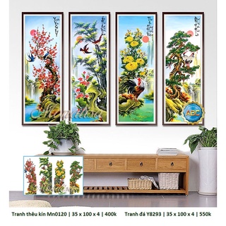 Tranh thêu tứ quý xuân hạ thu đông Mn0120 (35 x 100 x 4 cm) - tự thêu - thêu kín