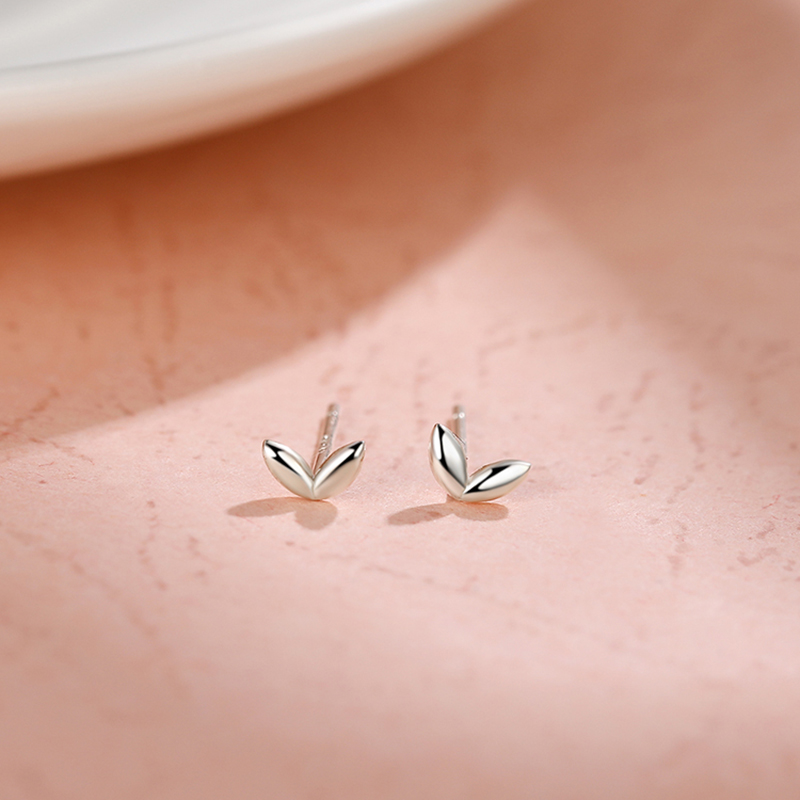 Bông Tai Trái Tim Cute Heart Stud Earrings Simple Women Girl Love Bean Sprouts Leaves Earring Jewelry Accessories Gift