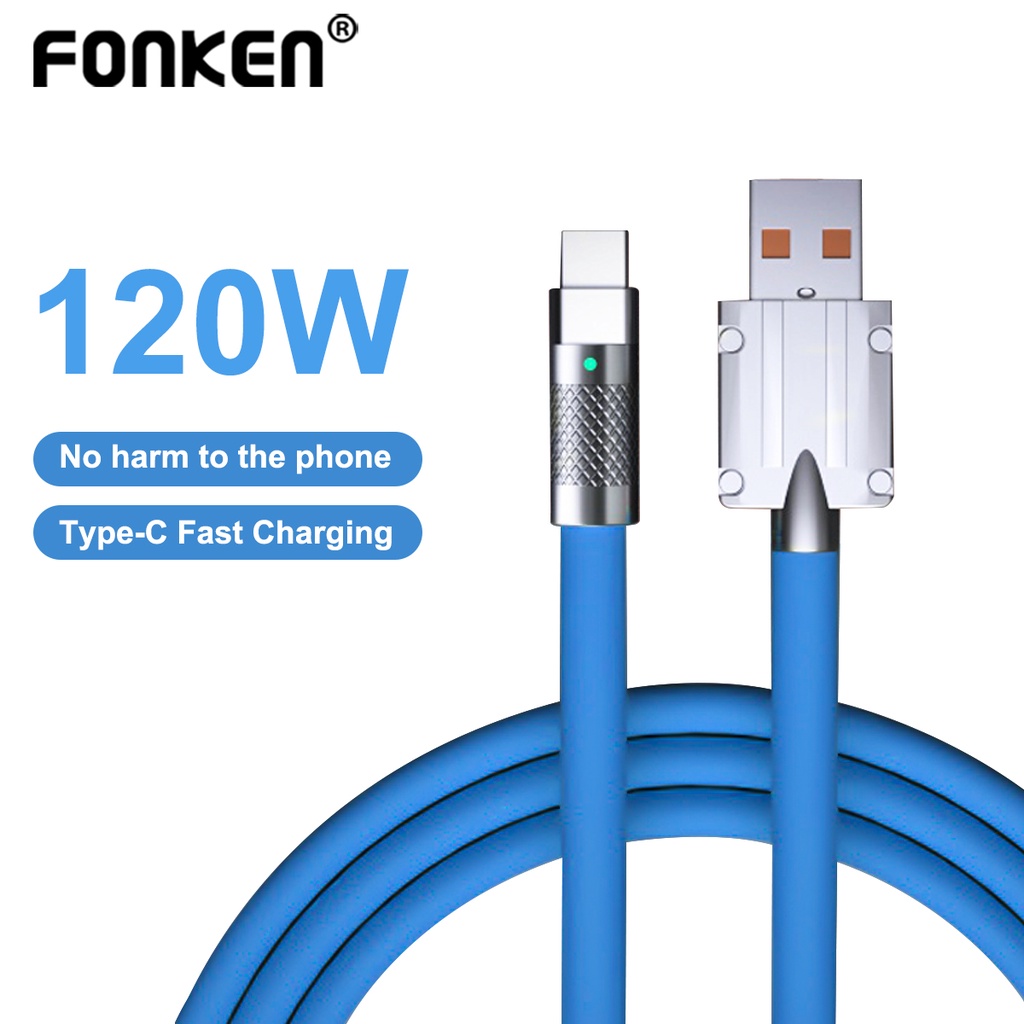 Cáp sạc nhanh FONKEN USB type C 120W 6A cho Xiaomi Huawei Samsung