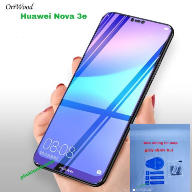 Cường lực Huawei Nova 3e FREESHIP Từ 50k tím chống tia UV hại mắt tặng keo mép giấy lấy bụi (gần full màn)
