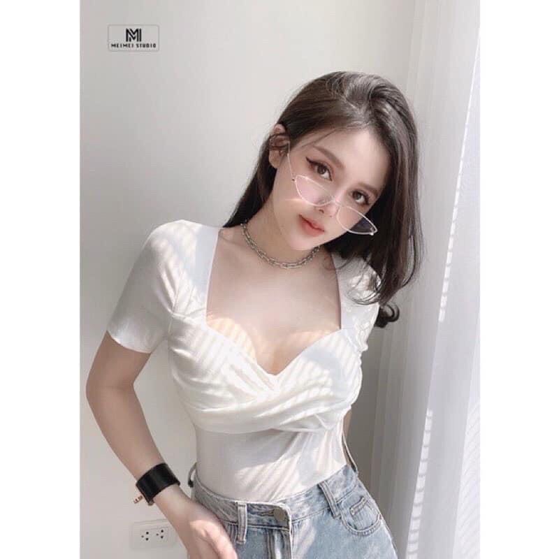 Áo kiểu xoắn ngực ôm body ngắn tay A267