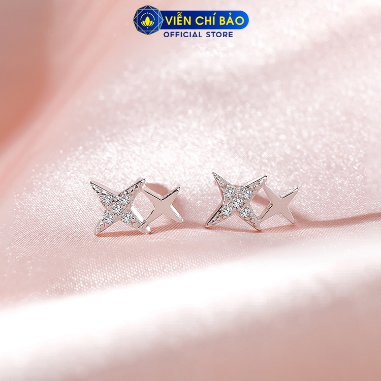 Bông tai bạc nữ xiên chéo đính đá lấp lánh chất liệu 925 thời trang phụ kiện trang sức nữ Viễn Chí Bảo B400433x