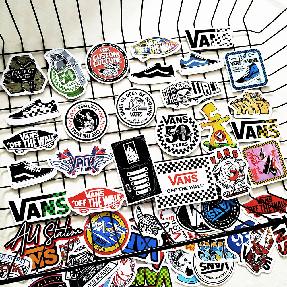 50 hình dán decal Sticker "VANS x SKATEBOARD" Nhựa PVC, không thấm nước, dán nón BH, xe, laptop, phone,Vali,..