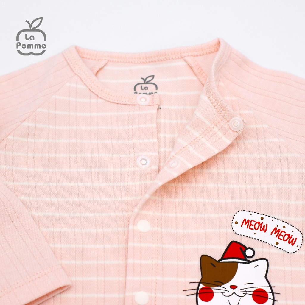 SLS058 Bộ dài tay La Pomme cúc giữa kẻ Hồng