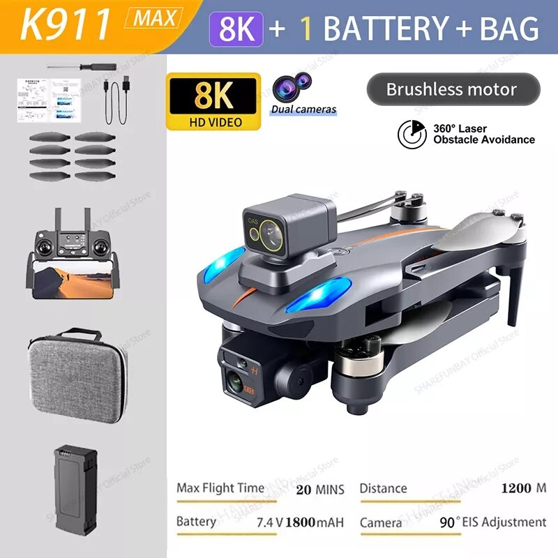 Flaycam K911 Max GPS - 2camera - Cảm Biến Tránh Vật Cản xoay 360 độ, Không Chổi Than, 5GWIF mẫu mới 2022