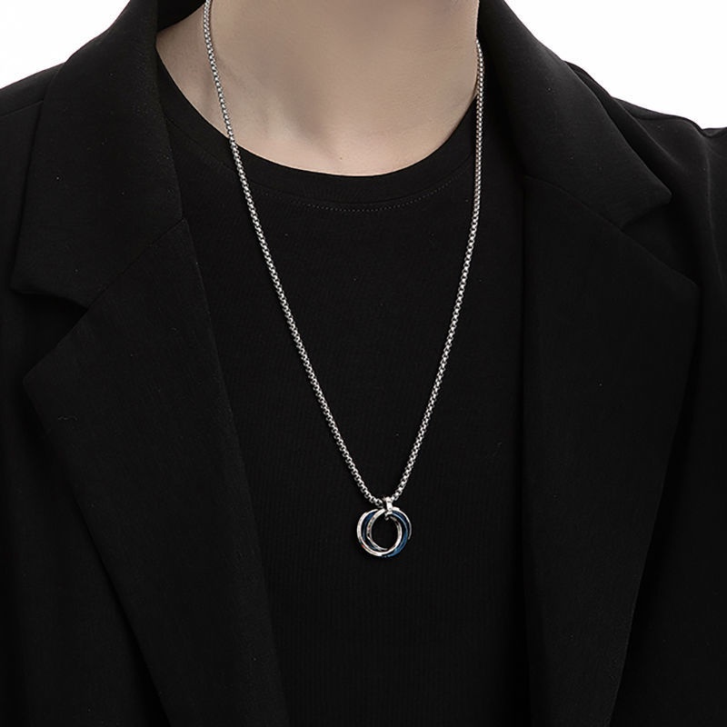 Vòng Cổ Nam Nữ Phối Set 3 Nhẫn Bằng Thép Titan Không Gỉ Phong Cách Đơn Giản