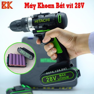 Máy khoan bắt vít hitachi - máy khoan dùng pin hitachi 28v - tặng mũi khoan + mũi bắt vít0