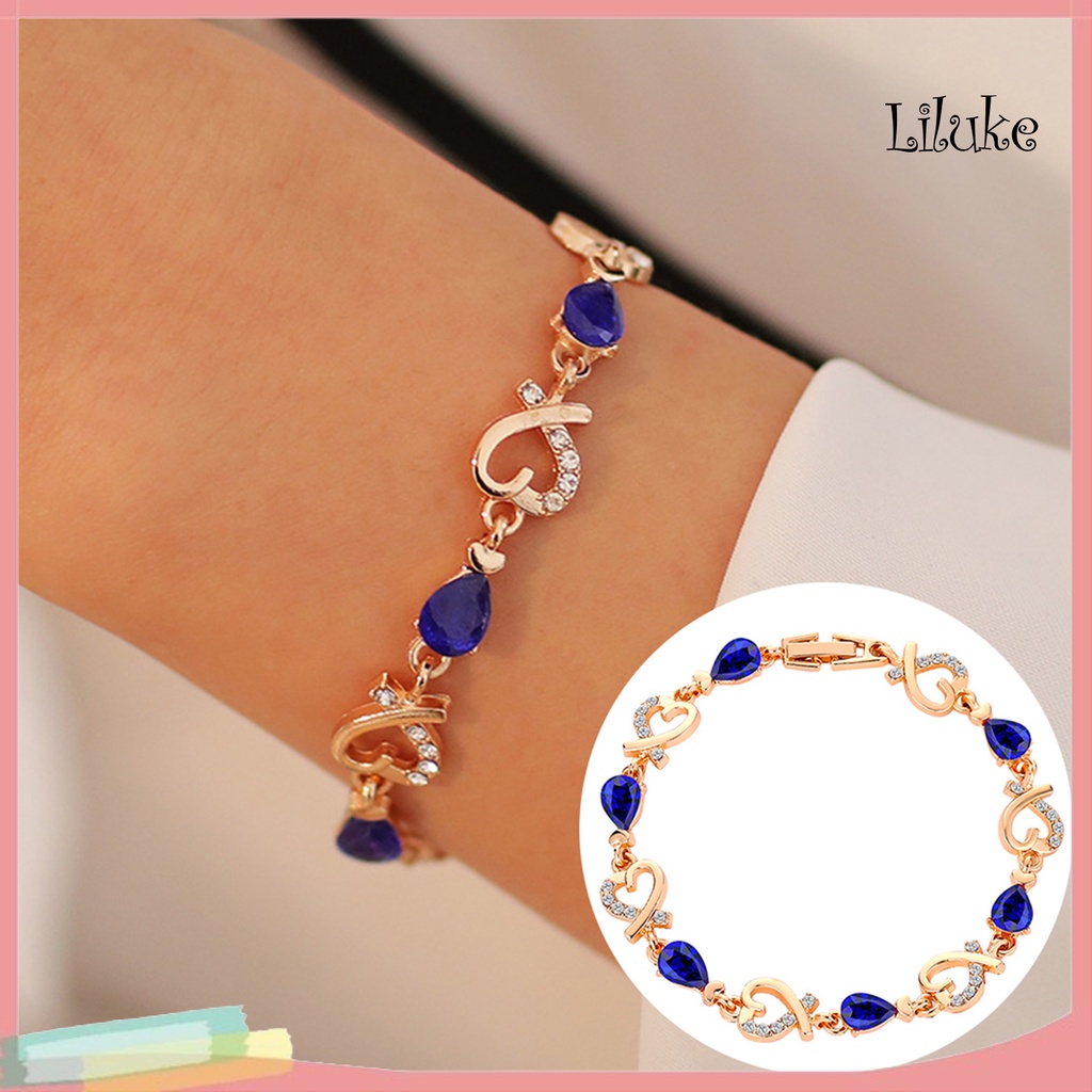 Vòng Tay Hợp Kim Mạ Vàng Trang Trí Hình Trái Tim Đính Đá Xinh Xắn Cho Nữ