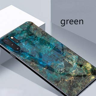For Samsung Galaxy Note 10 Plus/10+ Glossy Marble Pattern Hard Tempered Glass Soft Frame Phone Case