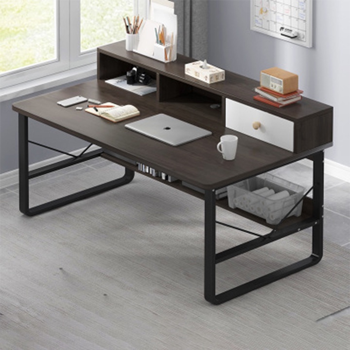 Bàn làm việc gỗ 1m2 - Bàn học chân sắt, Để máy tính hiện đại tiện ích mặt gỗ chắc chắn kèm ngăn kéo đựng đồ BAH054