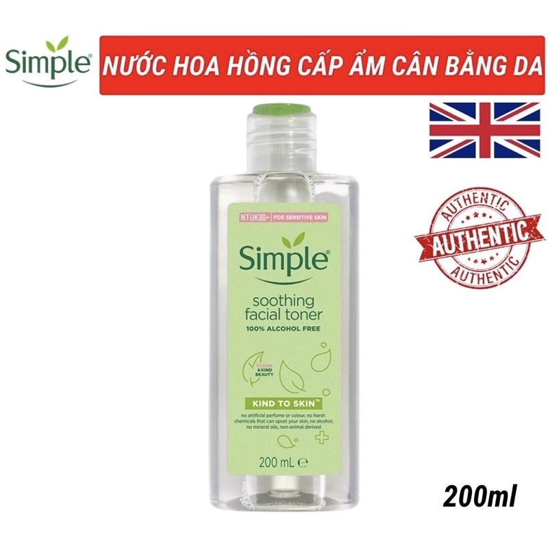 Toner Simple Kind To Skin Smothing Facial, Nước Hoa Hồng Simple, Nước Cân Bằng Da Dịu Nhẹ 200ml | BigBuy360 - bigbuy360.vn