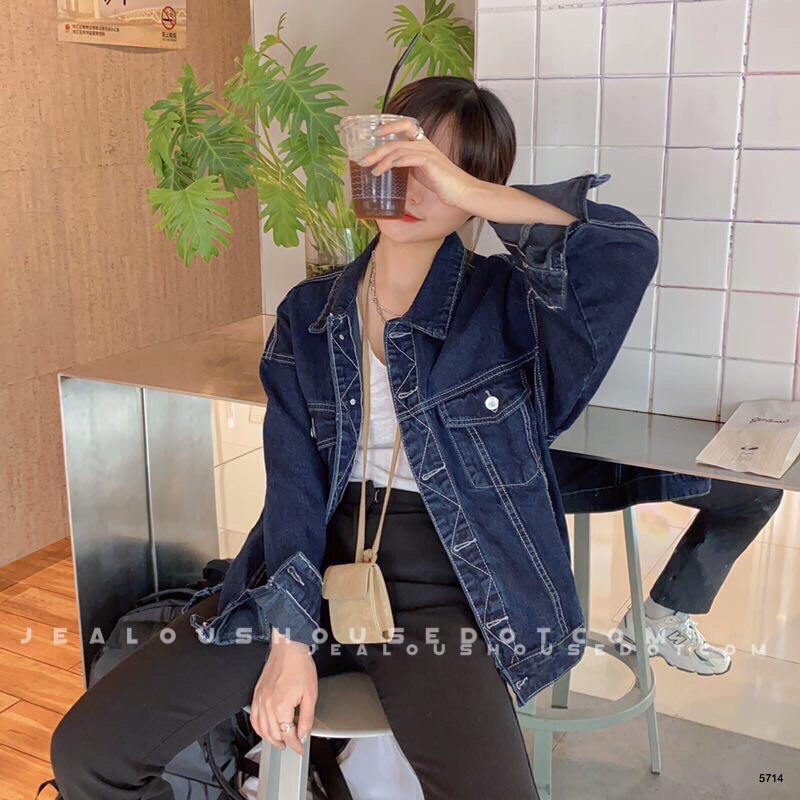 Áo khoác bò, áo khoác denim chỉ trắng 2 túi ngực 5714