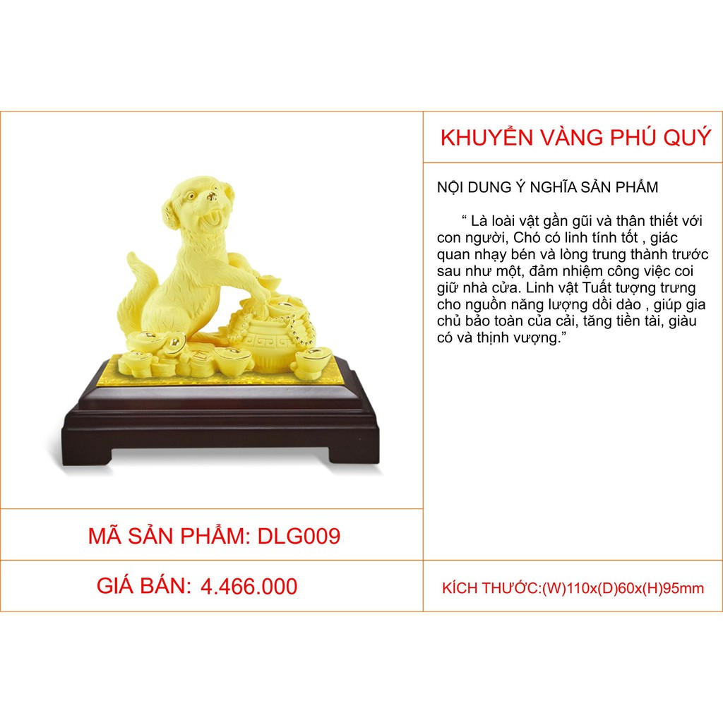 Quà tặng phong thủy mạ vàng Khuyển Vàng Phú Quý DOJI DLG009 mang lại năng lượng dồi dào, tăng tiến tiền tài, thịnh vượng