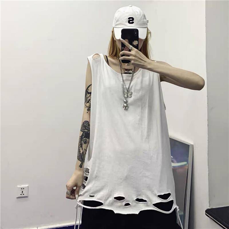 Áo Thun Sát Nách Dáng Rộng Rách Cá Tính Phong Cách Hip-Hop Hàn Quốc Thời Trang Mùa Hè Mới Cho Nam