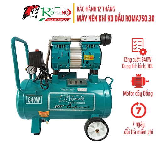 Máy nén khí không dầu ROMANO RM750/30 dung tích bình 30L công suất 840W