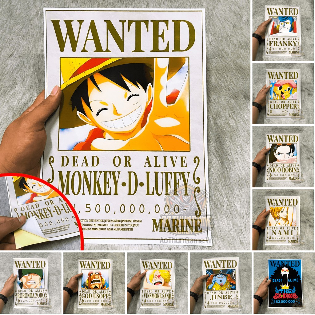 Bộ 10 Poster lệnh truy nã Băng Mũ Rơm Luffy One Piece (Hình có keo dán, chất lượng ảnh Full HD mới 2020) | AoThunGameVn