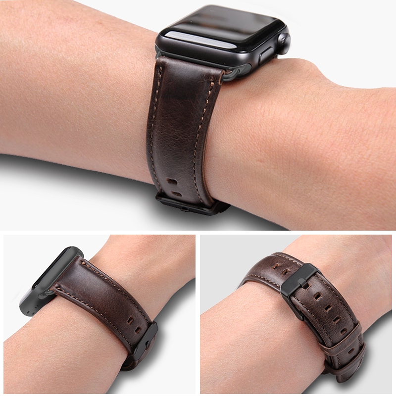 Vòng đeo cổ tay bằng da thay thế cho đồng hồ Apple series 5 4 3 2 iwatch 38mm 40mm 44mm 42mm