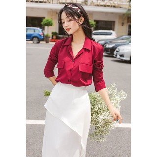 Áo sơ mi nữ Tulip lụa trơn dài tay cổ bẻ