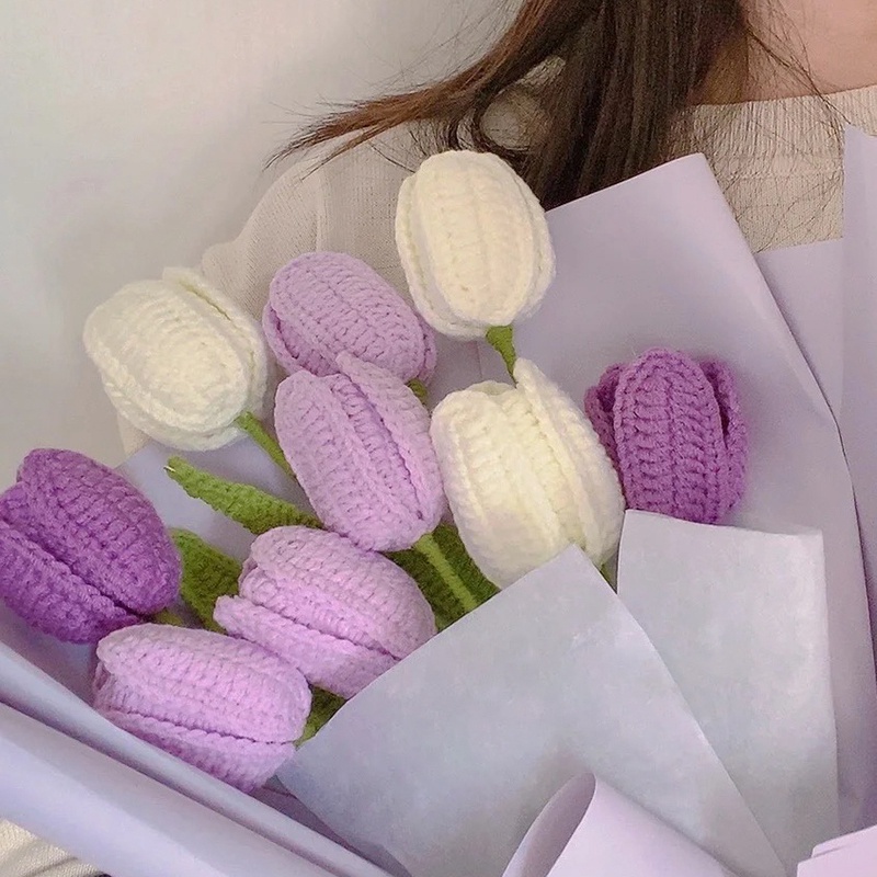 Bó Hoa Tulip Đan Móc Thủ Công Dành Cho Trang Trí/ Làm Đạo Cụ Chụp Ảnh