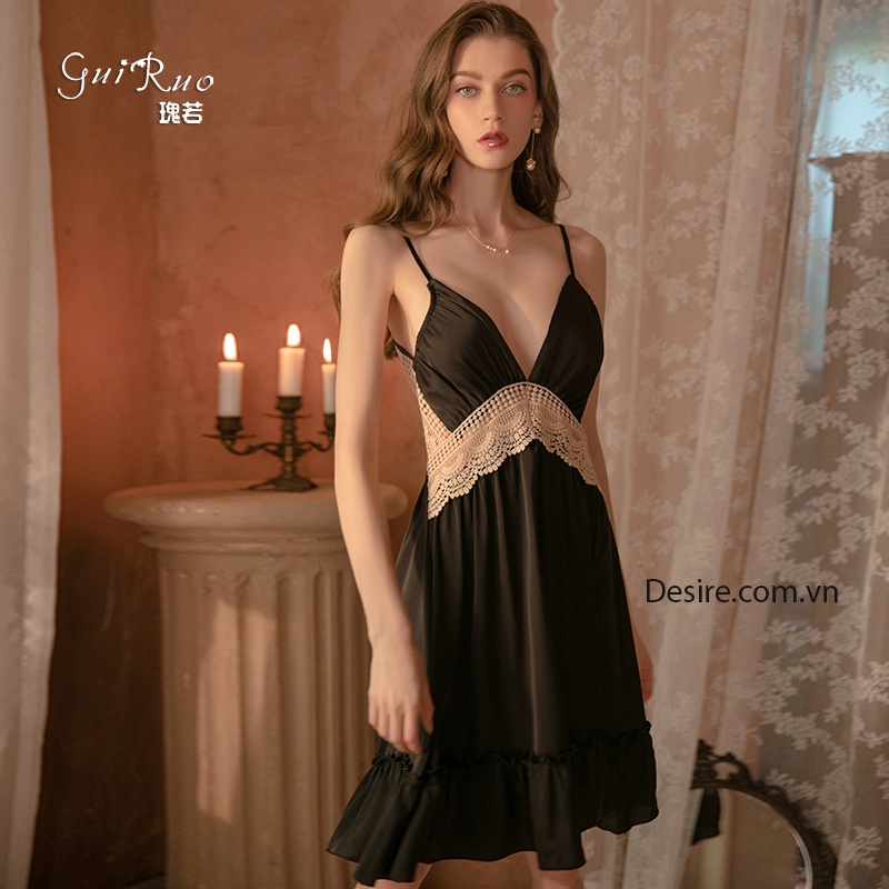 [Kèm quần] Váy ngủ lụa Đầm ngủ cao cấp phong cách tiểu thư VN-038